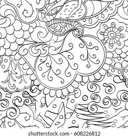 Tracery seamless pattern. Mehndi design. Ethnic monochrome binary doodle texture. Curved doodling black and white background. Vector