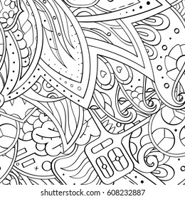 Tracery seamless pattern. Mehndi design. Ethnic monochrome binary doodle texture. Curved doodling black and white background. Vector