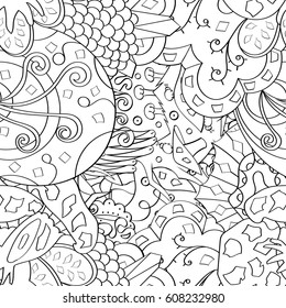 Tracery seamless pattern. Mehndi design. Ethnic monochrome binary doodle texture. Curved doodling black and white background. Vector