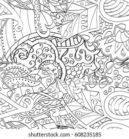 Tracery seamless pattern. Mehndi design. Ethnic monochrome binary doodle texture. Curved doodling black and white background. Vector