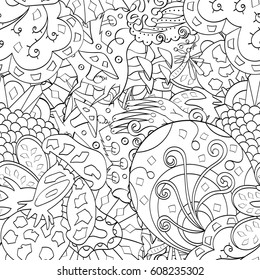 Tracery seamless pattern. Mehndi design. Ethnic monochrome binary doodle texture. Curved doodling black and white background. Vector