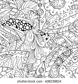 Tracery seamless pattern. Mehndi design. Ethnic monochrome binary doodle texture. Curved doodling black and white background. Vector