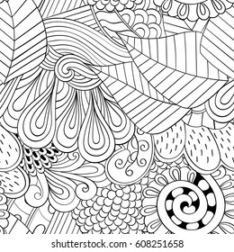 Tracery seamless pattern. Mehndi design. Ethnic monochrome binary doodle texture. Curved doodling black and white background. Vector