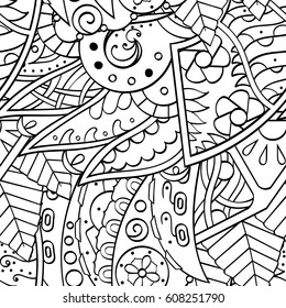 Tracery seamless pattern. Mehndi design. Ethnic monochrome binary doodle texture. Curved doodling black and white background. Vector