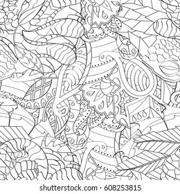 Tracery seamless pattern. Mehndi design. Ethnic monochrome binary doodle texture. Curved doodling black and white background. Vector