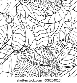 Tracery seamless pattern. Mehndi design. Ethnic monochrome binary doodle texture. Curved doodling black and white background. Vector