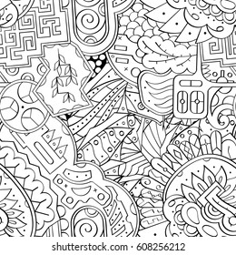 Tracery seamless pattern. Mehndi design. Ethnic monochrome binary doodle texture. Curved doodling black and white background. Vector