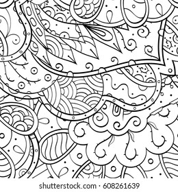 Tracery seamless pattern. Mehndi design. Ethnic monochrome binary doodle texture. Curved doodling black and white background. Vector