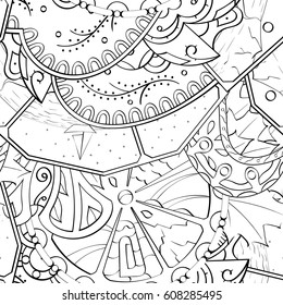 Tracery seamless pattern. Mehndi design. Ethnic monochrome binary doodle texture. Curved doodling black and white background. Vector