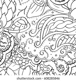Tracery seamless pattern. Mehndi design. Ethnic monochrome binary doodle texture. Curved doodling black and white background. Vector