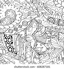 Tracery seamless pattern. Mehndi design. Ethnic monochrome binary doodle texture. Curved doodling black and white background. Vector