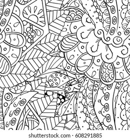 Tracery seamless pattern. Mehndi design. Ethnic monochrome binary doodle texture. Curved doodling black and white background. Vector