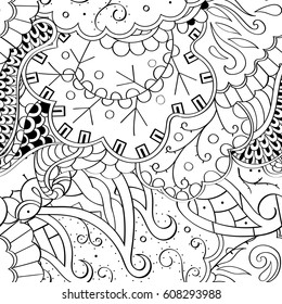 Tracery seamless pattern. Mehndi design. Ethnic monochrome binary doodle texture. Curved doodling black and white background. Vector
