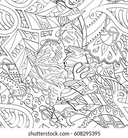 Tracery seamless pattern. Mehndi design. Ethnic monochrome binary doodle texture. Curved doodling black and white background. Vector