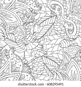 Tracery seamless pattern. Mehndi design. Ethnic monochrome binary doodle texture. Curved doodling black and white background. Vector
