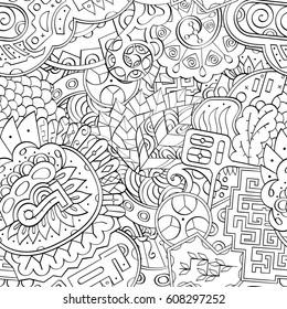 Tracery seamless pattern. Mehndi design. Ethnic monochrome binary doodle texture. Curved doodling black and white background. Vector