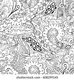 Tracery seamless pattern. Mehndi design. Ethnic monochrome binary doodle texture. Curved doodling black and white background. Vector