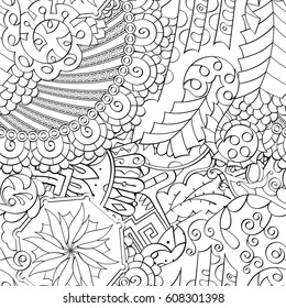 Tracery seamless pattern. Mehndi design. Ethnic monochrome binary doodle texture. Curved doodling black and white background. Vector