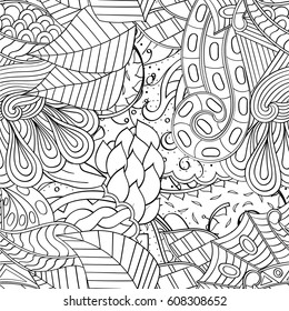 Tracery seamless pattern. Mehndi design. Ethnic monochrome binary doodle texture. Curved doodling black and white background. Vector