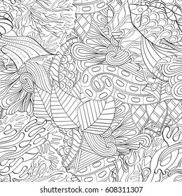 Tracery seamless pattern. Mehndi design. Ethnic monochrome binary doodle texture. Curved doodling black and white background. Vector