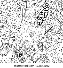 Tracery seamless pattern. Mehndi design. Ethnic monochrome binary doodle texture. Curved doodling black and white background. Vector