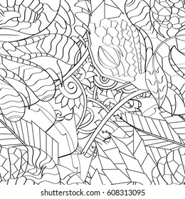 Tracery seamless pattern. Mehndi design. Ethnic monochrome binary doodle texture. Curved doodling black and white background. Vector
