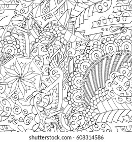Tracery seamless pattern. Mehndi design. Ethnic monochrome binary doodle texture. Curved doodling black and white background. Vector
