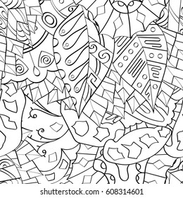 Tracery seamless pattern. Mehndi design. Ethnic monochrome binary doodle texture. Curved doodling black and white background. Vector