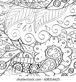 Tracery seamless pattern. Mehndi design. Ethnic monochrome binary doodle texture. Curved doodling black and white background. Vector