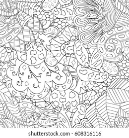 Tracery seamless pattern. Mehndi design. Ethnic monochrome binary doodle texture. Curved doodling black and white background. Vector