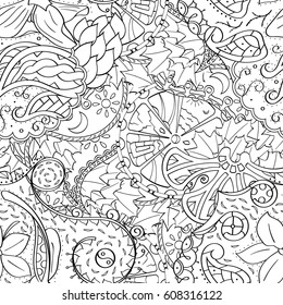 Tracery seamless pattern. Mehndi design. Ethnic monochrome binary doodle texture. Curved doodling black and white background. Vector
