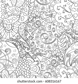 Tracery seamless pattern. Mehndi design. Ethnic monochrome binary doodle texture. Curved doodling black and white background. Vector