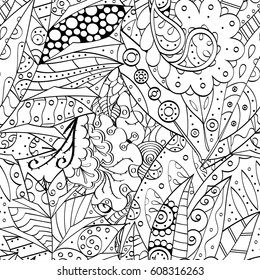 Tracery seamless pattern. Mehndi design. Ethnic monochrome binary doodle texture. Curved doodling black and white background. Vector