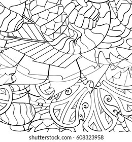 Tracery seamless pattern. Mehndi design. Ethnic monochrome binary doodle texture. Curved doodling black and white background. Vector