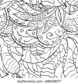 Tracery seamless pattern. Mehndi design. Ethnic monochrome binary doodle texture. Curved doodling black and white background. Vector