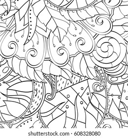 Tracery seamless pattern. Mehndi design. Ethnic monochrome binary doodle texture. Curved doodling black and white background. Vector