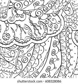 Tracery seamless pattern. Mehndi design. Ethnic monochrome binary doodle texture. Curved doodling black and white background. Vector