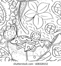 Tracery seamless pattern. Mehndi design. Ethnic monochrome binary doodle texture. Curved doodling black and white background. Vector