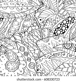 Tracery seamless pattern. Mehndi design. Ethnic monochrome binary doodle texture. Curved doodling black and white background. Vector