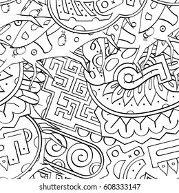Tracery seamless pattern. Mehndi design. Ethnic monochrome binary doodle texture. Curved doodling black and white background. Vector