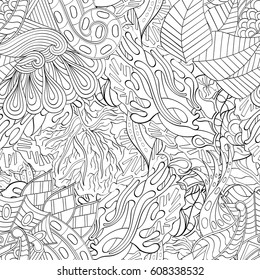 Tracery seamless pattern. Mehndi design. Ethnic monochrome binary doodle texture. Curved doodling black and white background. Vector
