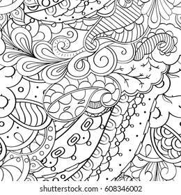 Tracery seamless pattern. Mehndi design. Ethnic monochrome binary doodle texture. Curved doodling black and white background. Vector
