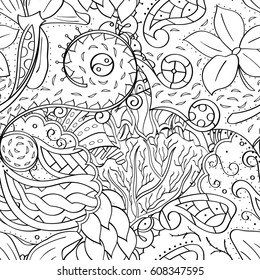 Tracery seamless pattern. Mehndi design. Ethnic monochrome binary doodle texture. Curved doodling black and white background. Vector