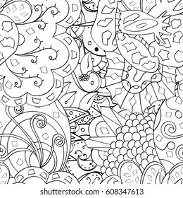 Tracery seamless pattern. Mehndi design. Ethnic monochrome binary doodle texture. Curved doodling black and white background. Vector