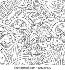 Tracery seamless pattern. Mehndi design. Ethnic monochrome binary doodle texture. Curved doodling black and white background. Vector