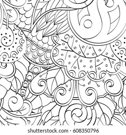 Tracery seamless pattern. Mehndi design. Ethnic monochrome binary doodle texture. Curved doodling black and white background. Vector