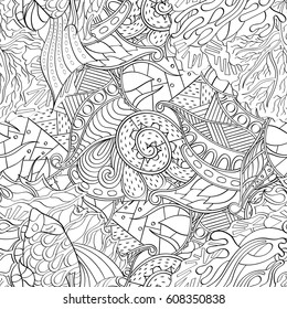 Tracery seamless pattern. Mehndi design. Ethnic monochrome binary doodle texture. Curved doodling black and white background. Vector
