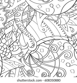 Tracery seamless pattern. Mehndi design. Ethnic monochrome binary doodle texture. Curved doodling black and white background. Vector