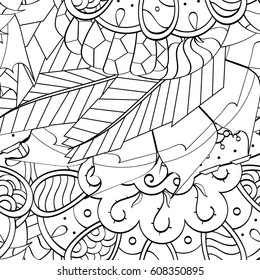 Tracery seamless pattern. Mehndi design. Ethnic monochrome binary doodle texture. Curved doodling black and white background. Vector