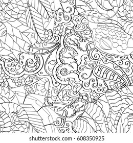 Tracery seamless pattern. Mehndi design. Ethnic monochrome binary doodle texture. Curved doodling black and white background. Vector